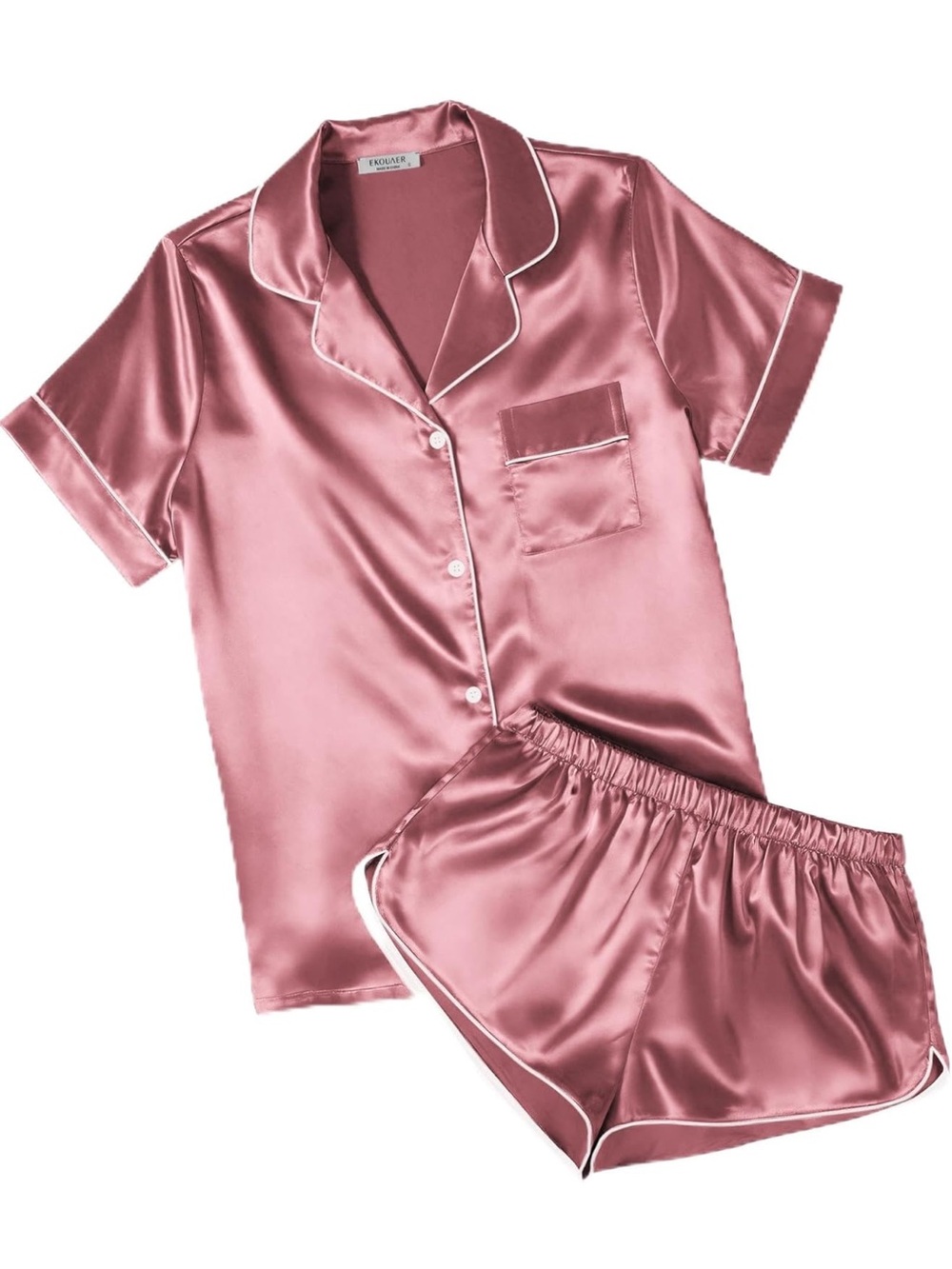 Women's Satin Short Sleeve Pajama Set in Dusty Rose